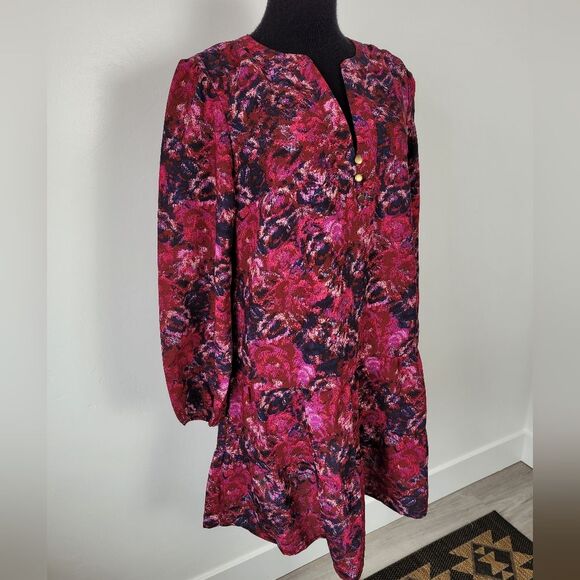 NEW Time & Tru Tiered Mini Dress Red Floral Paisley Boho Cottage Fairy Peasant - Picture 3 of 10